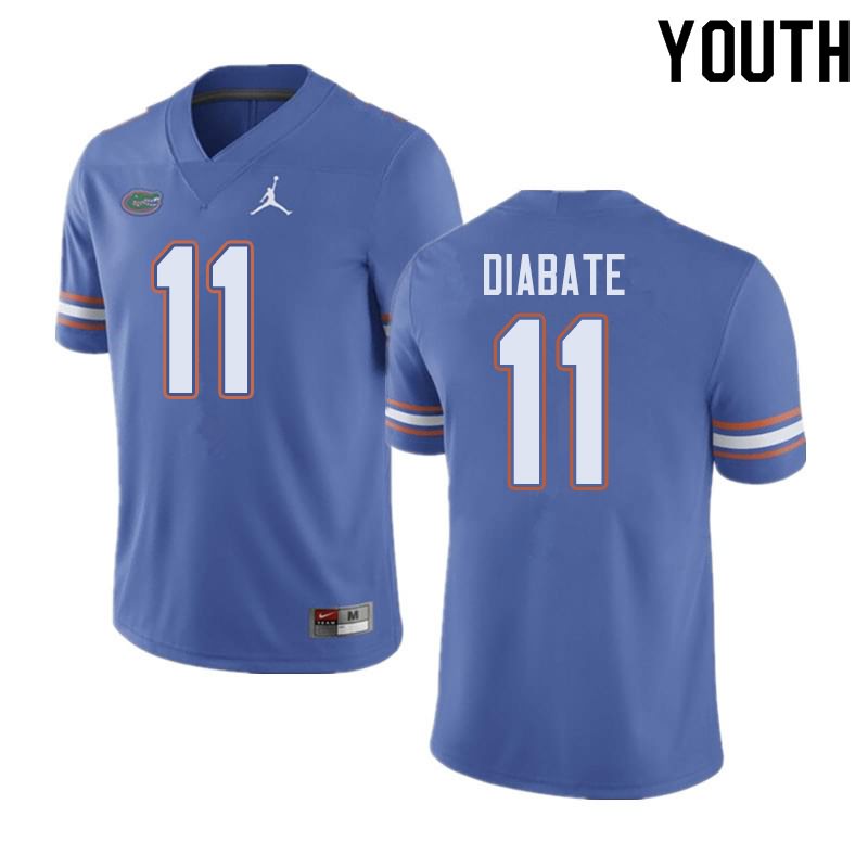 Youth NCAA Florida Gators Mohamoud Diabate #11 Stitched Authentic Jordan Brand Blue College Football Jersey SSG3265VG